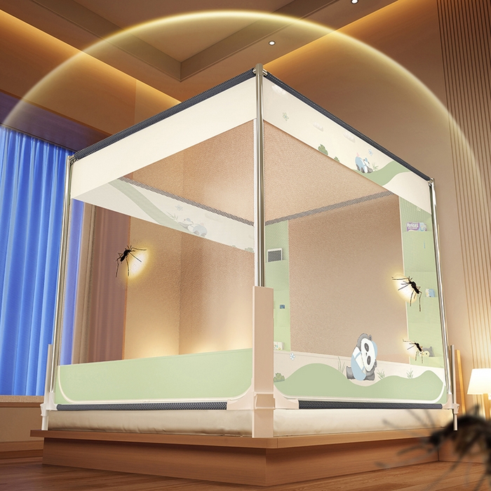 91家纺网 家纺一手货源 找家纺 青竹苑 2026新款围栏托底口袋款坐床防摔蚊帐 功夫熊猫