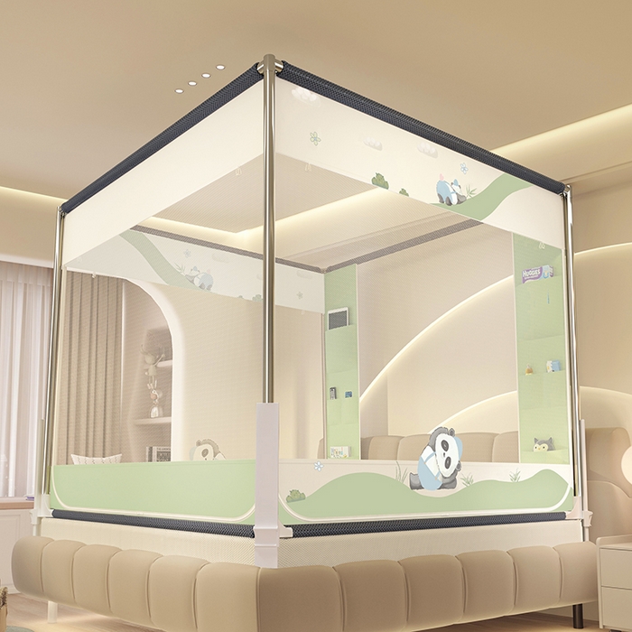 91家纺网 家纺一手货源 找家纺 青竹苑 2026新款围栏托底口袋款坐床防摔蚊帐 功夫熊猫