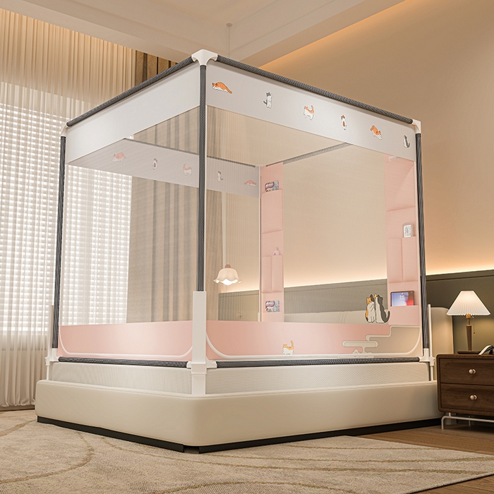 91家纺网 家纺一手货源 找家纺 青竹苑 2026新款围栏托底口袋款坐床防摔蚊帐 故宫喵