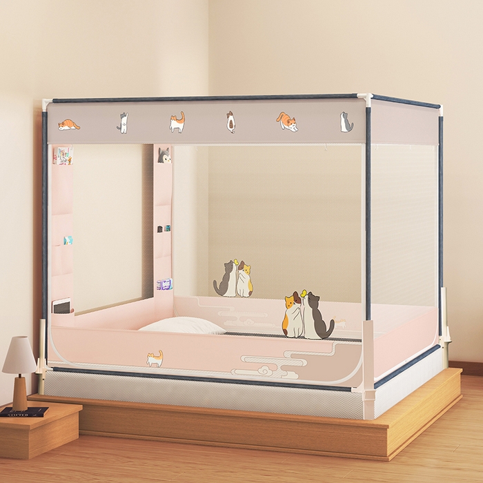 91家纺网 家纺一手货源 找家纺 青竹苑 2026新款围栏托底口袋款坐床防摔蚊帐 故宫喵