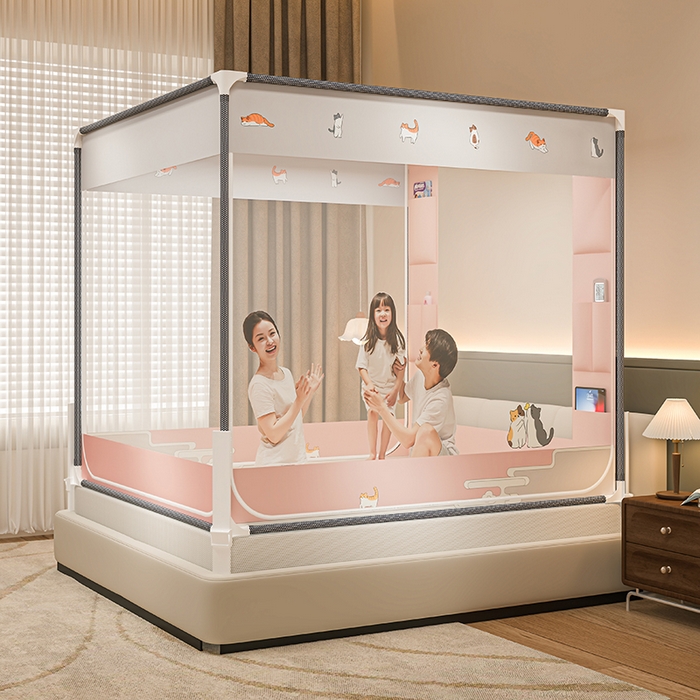 91家纺网 家纺一手货源 找家纺 青竹苑 2026新款围栏托底口袋款坐床防摔蚊帐 故宫喵