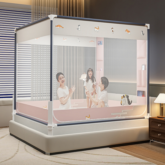 91家纺网 家纺一手货源 找家纺 青竹苑 2026新款围栏托底口袋款坐床防摔蚊帐 故宫喵