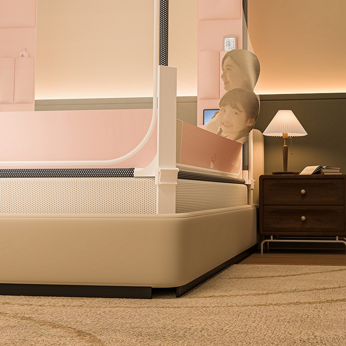 91家纺网 家纺一手货源 找家纺 青竹苑 2026新款围栏托底口袋款坐床防摔蚊帐 故宫喵