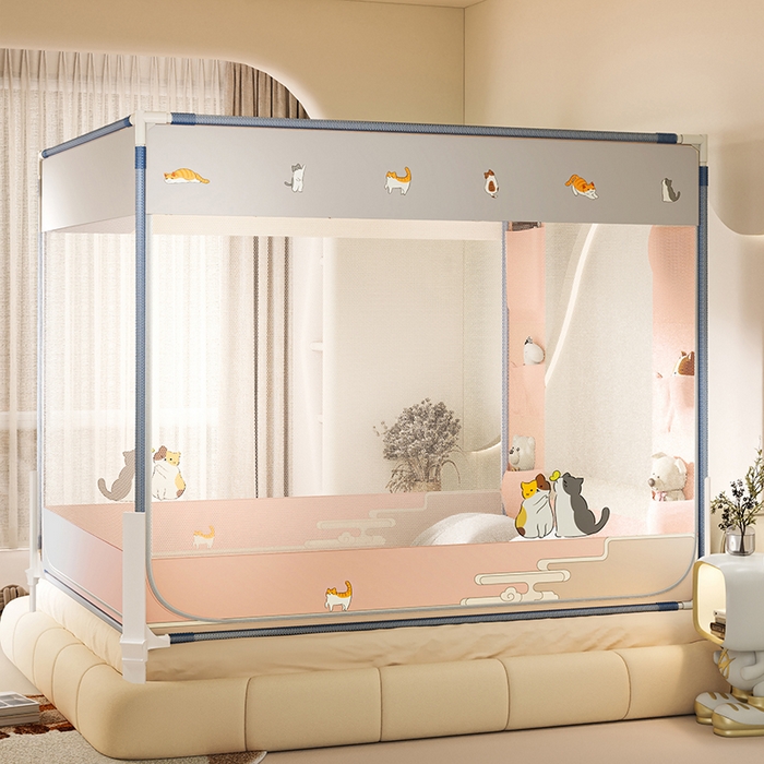 91家纺网 家纺一手货源 找家纺 青竹苑 2026新款围栏托底口袋款坐床防摔蚊帐 故宫喵