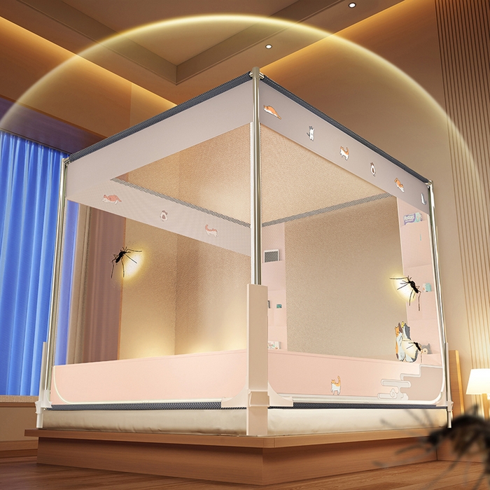 91家纺网 家纺一手货源 找家纺 青竹苑 2026新款围栏托底口袋款坐床防摔蚊帐 故宫喵