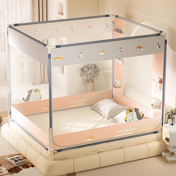 91家纺网 家纺一手货源 找家纺 青竹苑 2026新款围栏托底口袋款坐床防摔蚊帐 故宫喵