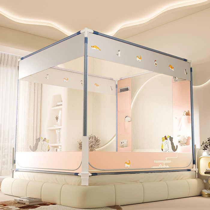 91家纺网 家纺一手货源 找家纺 青竹苑 2026新款围栏托底口袋款坐床防摔蚊帐 故宫喵