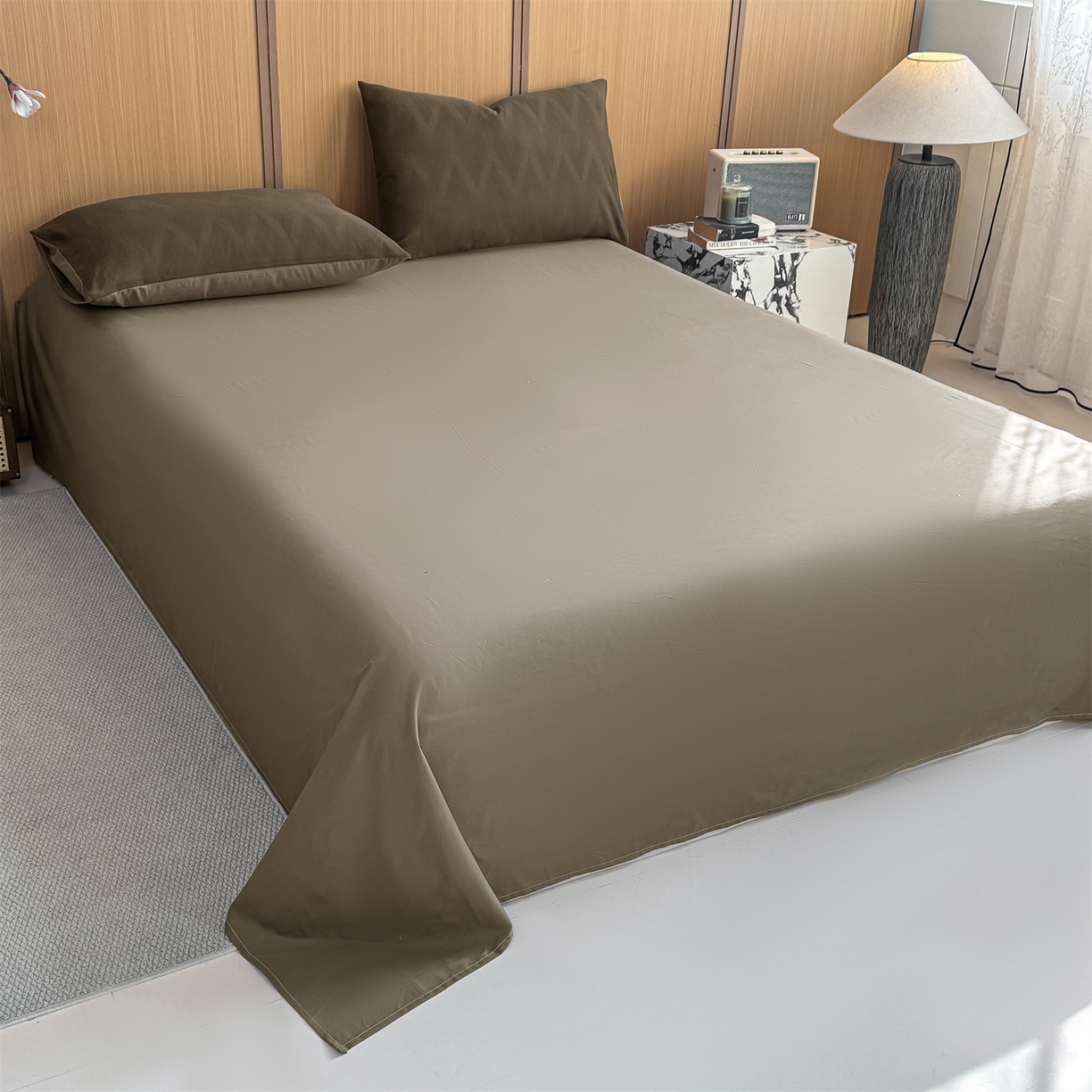 91家纺网 家纺一手货源 找家纺 灰鲸 2026新款全棉纯棉三层纱色织提花四件套 影韵-摩卡