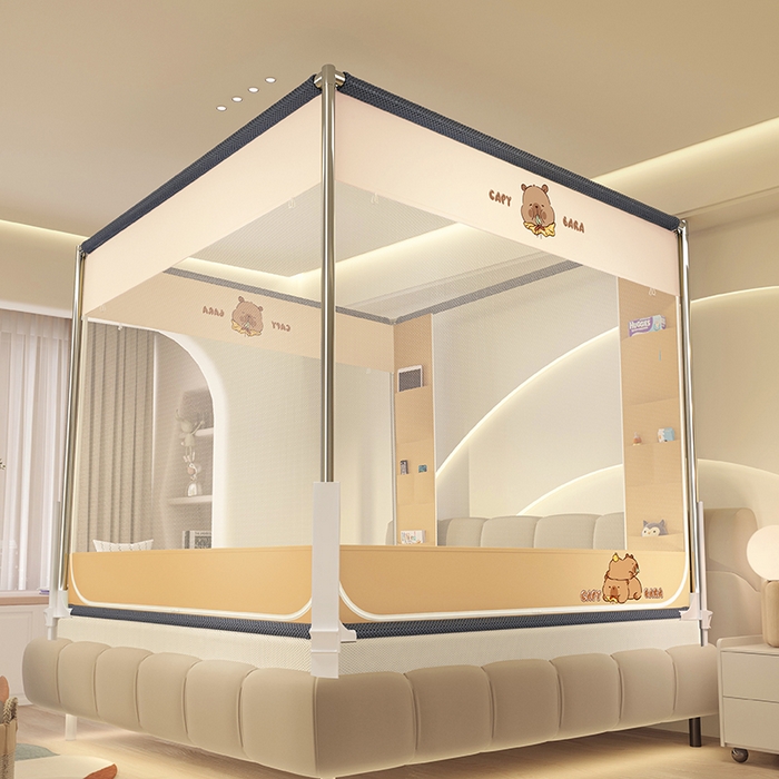 91家纺网 家纺一手货源 找家纺 青竹苑 2026新款围栏托底口袋款坐床防摔蚊帐 卡皮巴拉