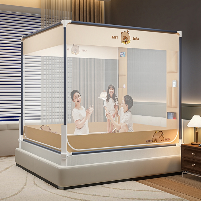 91家纺网 家纺一手货源 找家纺 青竹苑 2026新款围栏托底口袋款坐床防摔蚊帐 卡皮巴拉