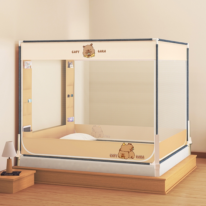 91家纺网 家纺一手货源 找家纺 青竹苑 2026新款围栏托底口袋款坐床防摔蚊帐 卡皮巴拉