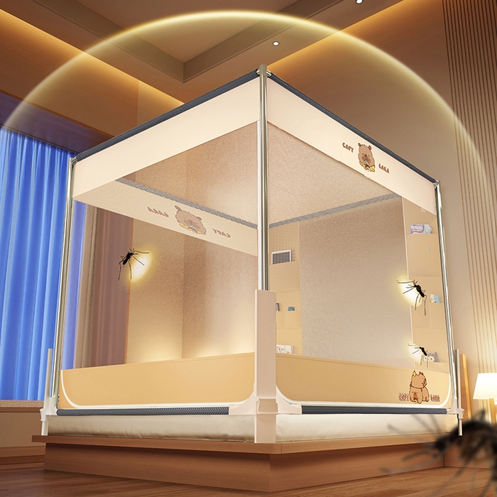 91家纺网 家纺一手货源 找家纺 青竹苑 2026新款围栏托底口袋款坐床防摔蚊帐 卡皮巴拉