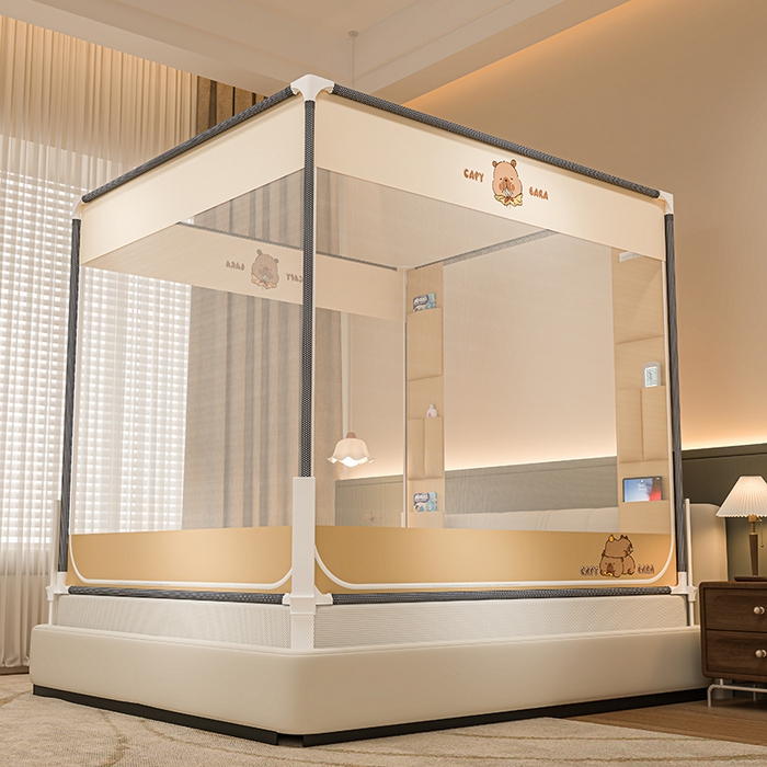 91家纺网 家纺一手货源 找家纺 青竹苑 2026新款围栏托底口袋款坐床防摔蚊帐 卡皮巴拉