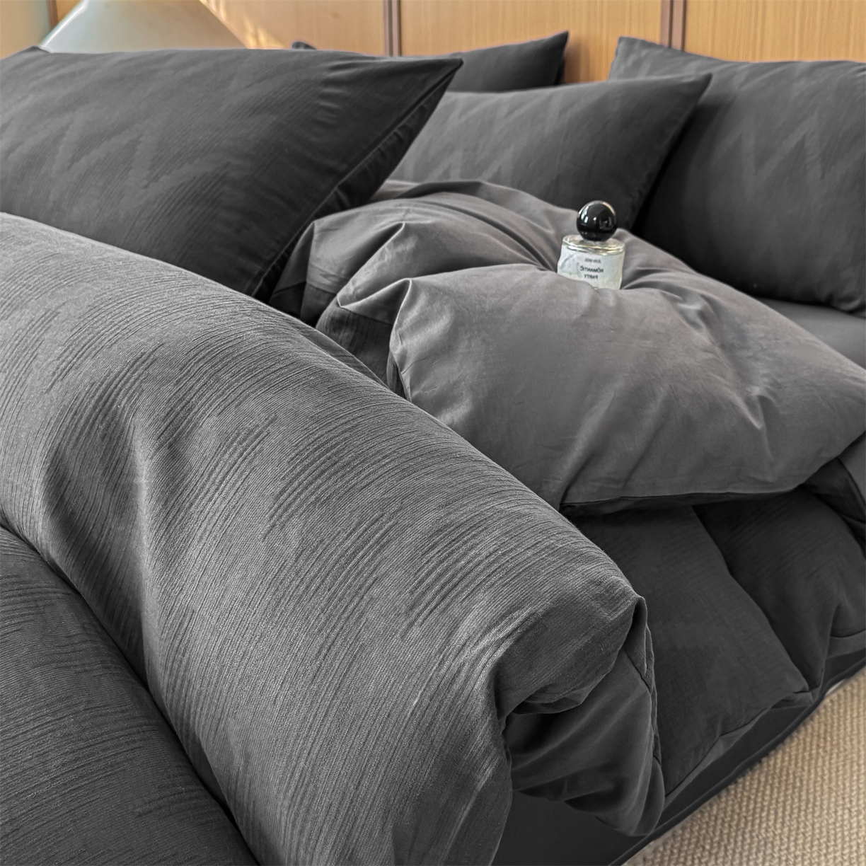 灰鲸 2026新款全棉纯棉三层纱色织提花四件套 影韵-素墨