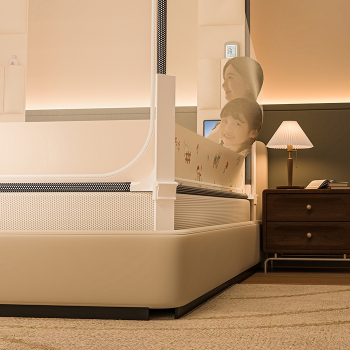 91家纺网 家纺一手货源 找家纺 青竹苑 2026新款围栏托底口袋款坐床防摔蚊帐 萝卜小兔兔