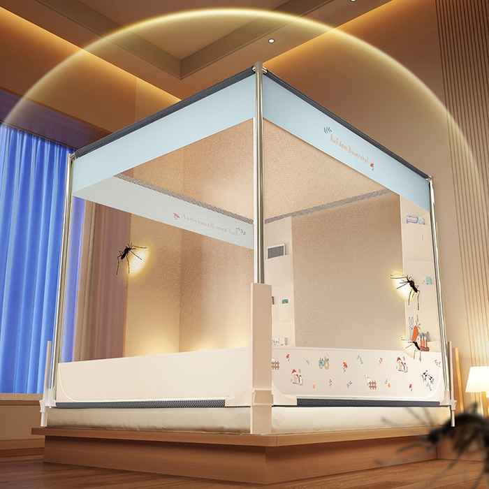 91家纺网 家纺一手货源 找家纺 青竹苑 2026新款围栏托底口袋款坐床防摔蚊帐 萝卜小兔兔