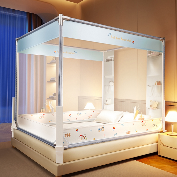 91家纺网 家纺一手货源 找家纺 青竹苑 2026新款围栏托底口袋款坐床防摔蚊帐 萝卜小兔兔