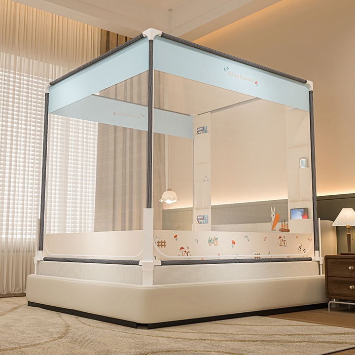 91家纺网 家纺一手货源 找家纺 青竹苑 2026新款围栏托底口袋款坐床防摔蚊帐 萝卜小兔兔