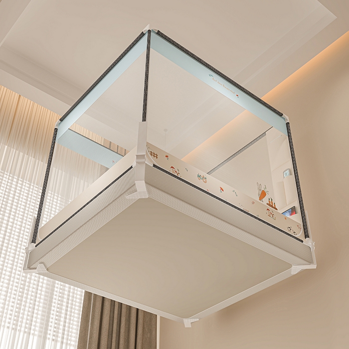 91家纺网 家纺一手货源 找家纺 青竹苑 2026新款围栏托底口袋款坐床防摔蚊帐 萝卜小兔兔