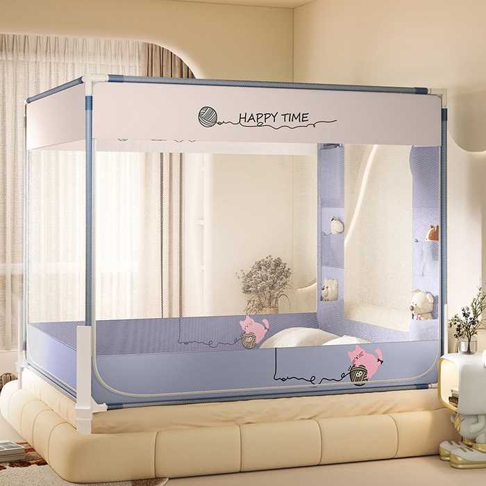 91家纺网 家纺一手货源 找家纺 青竹苑 2026新款围栏托底口袋款坐床防摔蚊帐 毛线喵