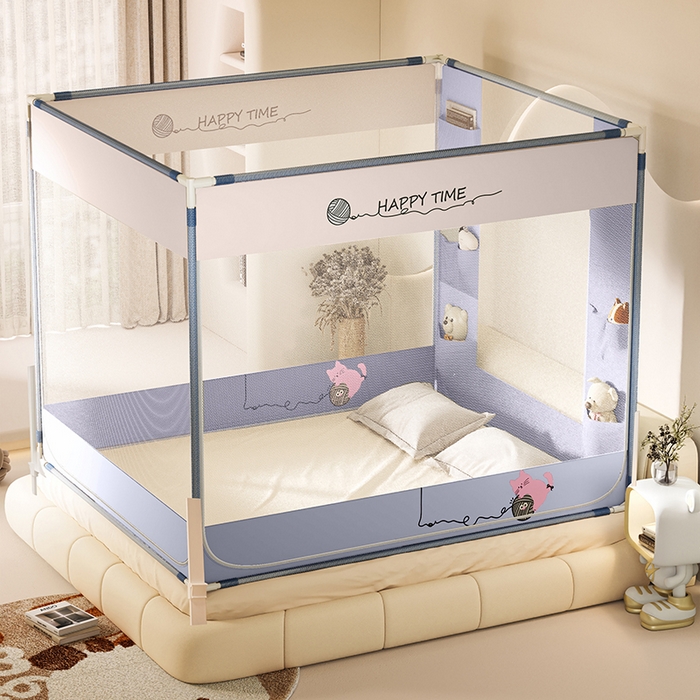 91家纺网 家纺一手货源 找家纺 青竹苑 2026新款围栏托底口袋款坐床防摔蚊帐 毛线喵