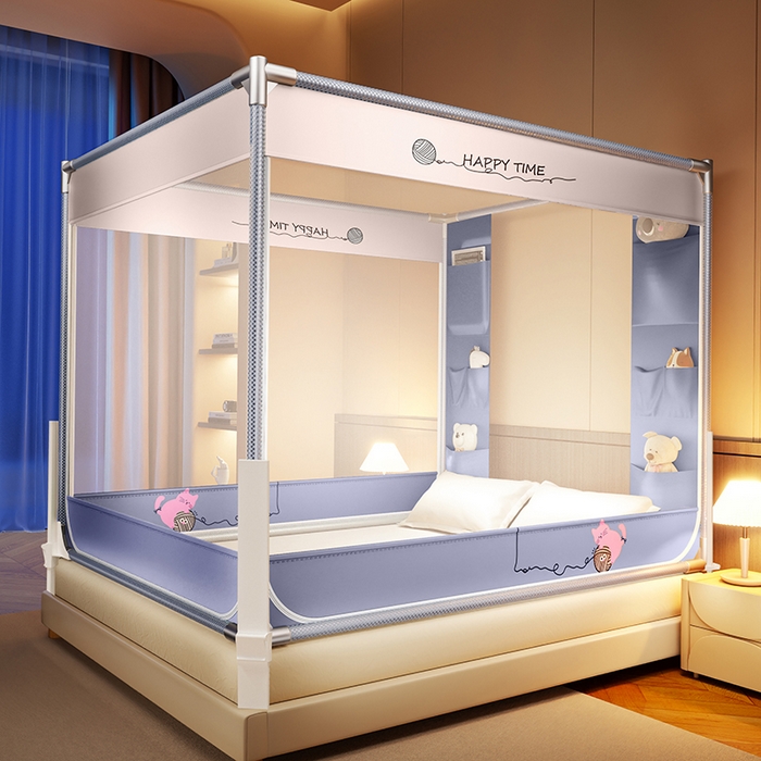 91家纺网 家纺一手货源 找家纺 青竹苑 2026新款围栏托底口袋款坐床防摔蚊帐 毛线喵