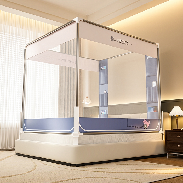 91家纺网 家纺一手货源 找家纺 青竹苑 2026新款围栏托底口袋款坐床防摔蚊帐 毛线喵