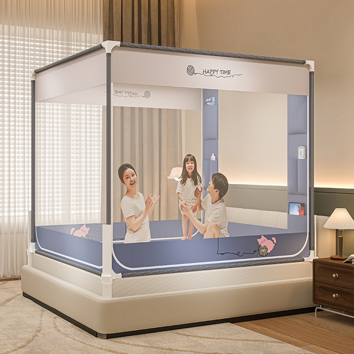 91家纺网 家纺一手货源 找家纺 青竹苑 2026新款围栏托底口袋款坐床防摔蚊帐 毛线喵