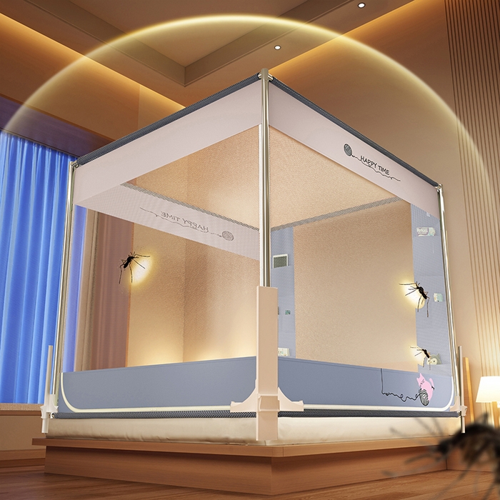 91家纺网 家纺一手货源 找家纺 青竹苑 2026新款围栏托底口袋款坐床防摔蚊帐 毛线喵