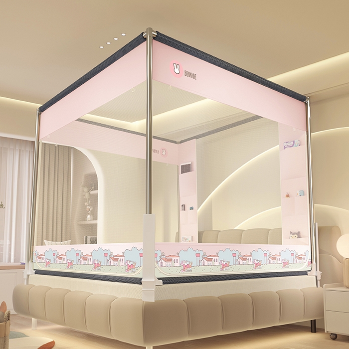 91家纺网 家纺一手货源 找家纺 青竹苑 2026新款围栏托底口袋款坐床防摔蚊帐 兔兔小镇