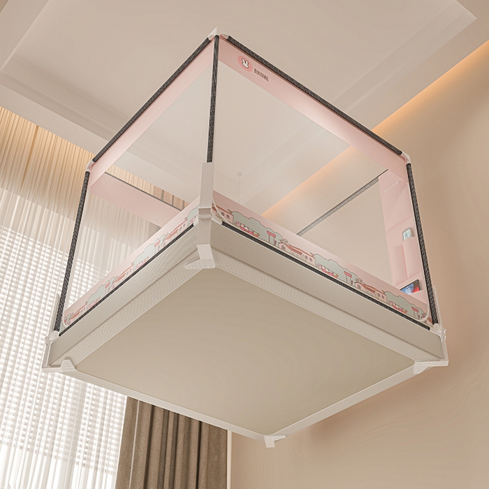 91家纺网 家纺一手货源 找家纺 青竹苑 2026新款围栏托底口袋款坐床防摔蚊帐 兔兔小镇