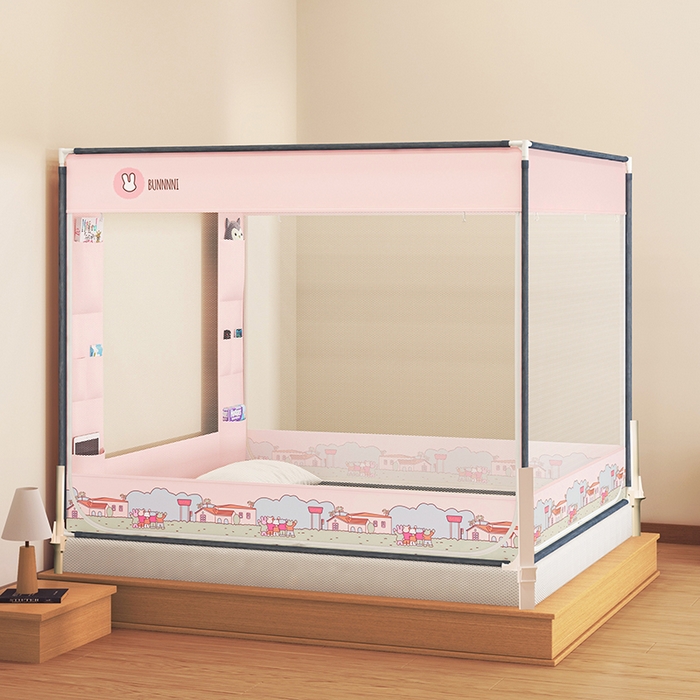 91家纺网 家纺一手货源 找家纺 青竹苑 2026新款围栏托底口袋款坐床防摔蚊帐 兔兔小镇