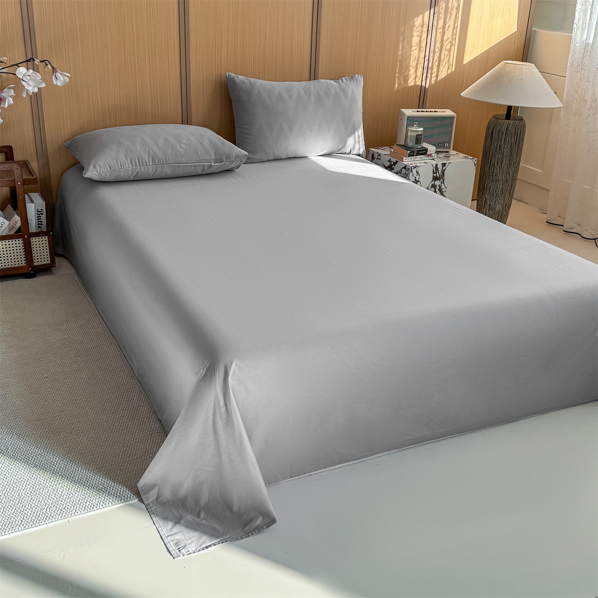 91家纺网 家纺一手货源 找家纺 灰鲸 2026新款全棉纯棉三层纱色织提花四件套 影韵-雾灰