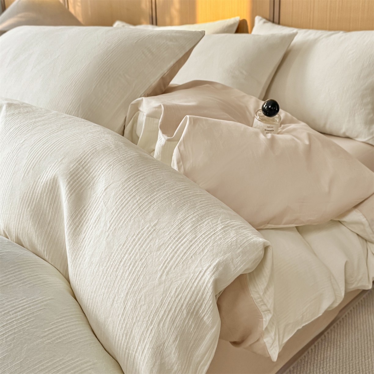 灰鲸 2026新款全棉纯棉三层纱色织提花四件套 影韵-杏仁奶霜