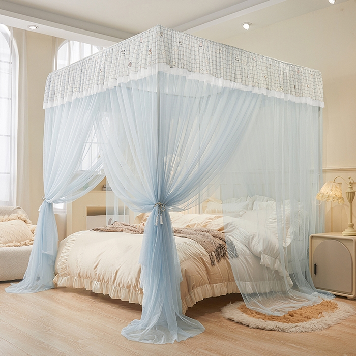 91家纺网 家纺一手货源 找家纺 青竹苑 2026新款花边落地蚊帐 落地-格子小动物