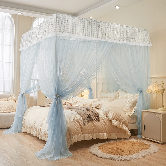 91家纺网 家纺一手货源 找家纺 青竹苑 2026新款花边落地蚊帐 落地-格子小动物