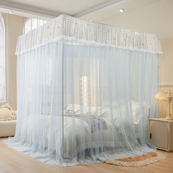 91家纺网 家纺一手货源 找家纺 青竹苑 2026新款花边落地蚊帐 落地-格子小动物