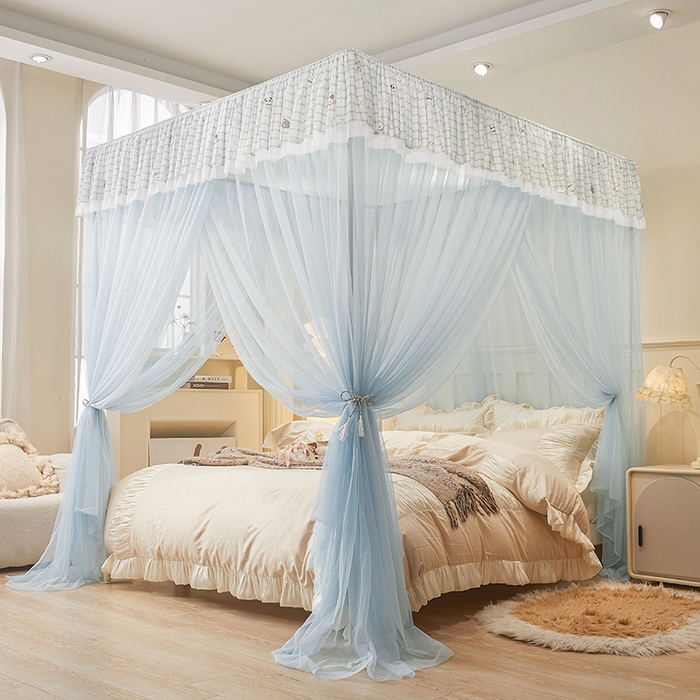 91家纺网 家纺一手货源 找家纺 青竹苑 2026新款花边落地蚊帐 落地-格子小动物