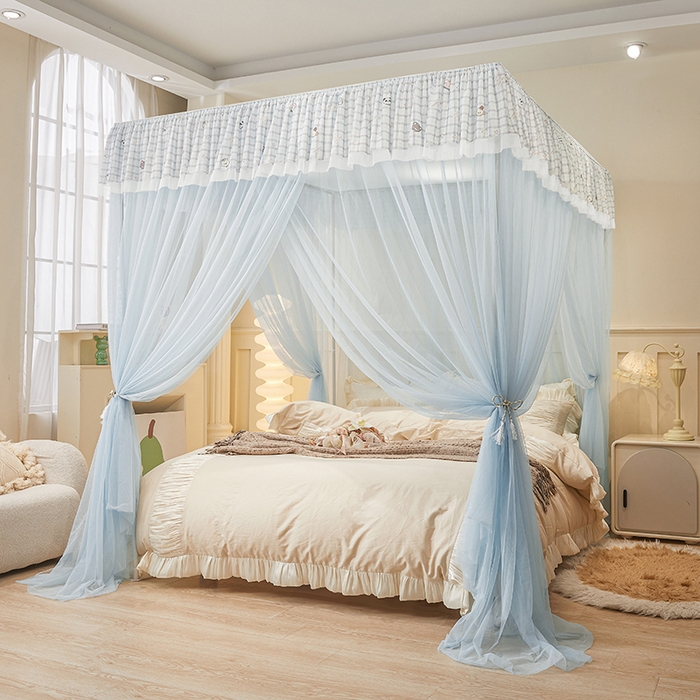 91家纺网 家纺一手货源 找家纺 青竹苑 2026新款花边落地蚊帐 落地-格子小动物