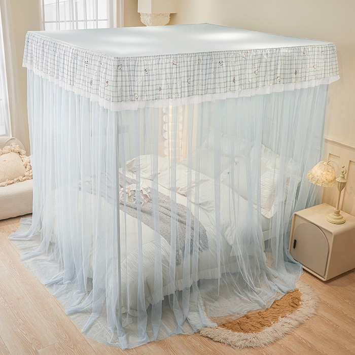 91家纺网 家纺一手货源 找家纺 青竹苑 2026新款花边落地蚊帐 落地-格子小动物