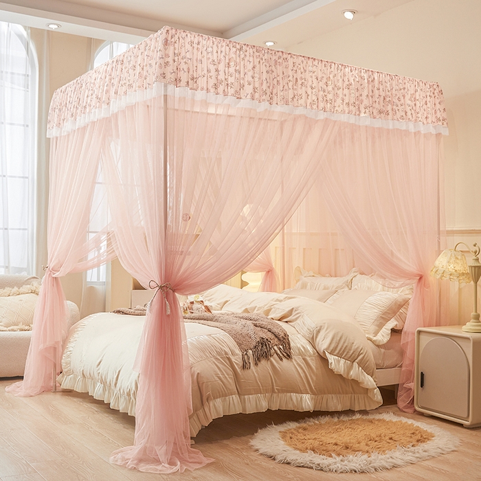 91家纺网 家纺一手货源 找家纺 青竹苑 2026新款花边落地蚊帐 落地-蝴蝶结花花