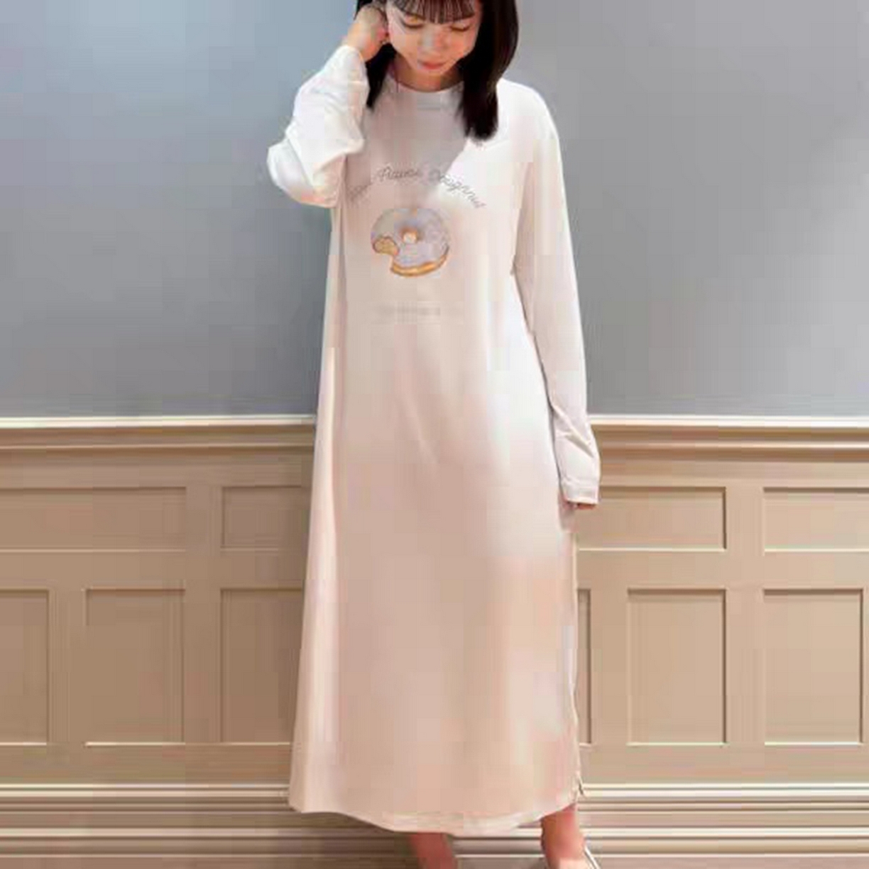 91家纺网 家纺一手货源 找家纺 妍景家居生活馆 2026新款甜甜圈睡裙 米白色