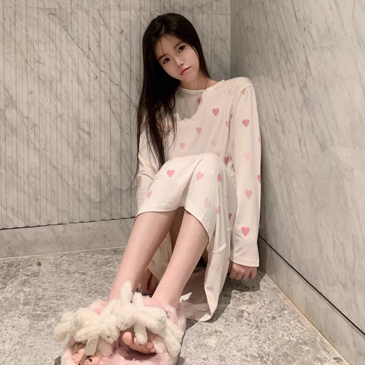 91家纺网 家纺一手货源 找家纺 妍景家居生活馆 2026新款桃心睡裙套装 粉色-桃心睡裙