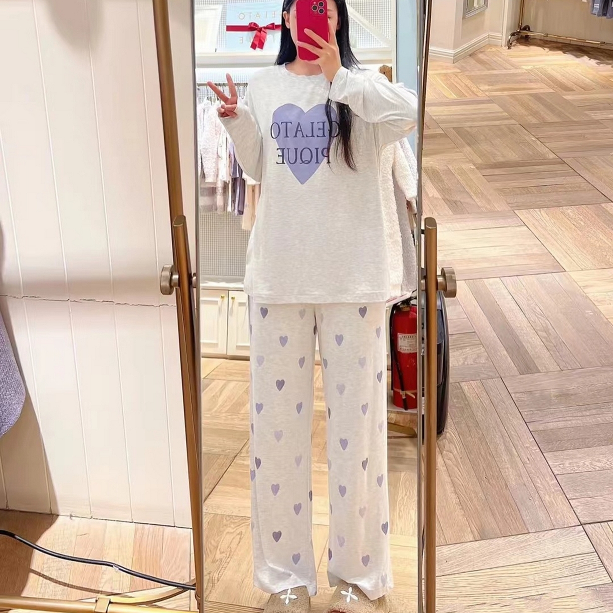 91家纺网 家纺一手货源 找家纺 妍景家居生活馆 2026新款桃心睡裙套装 蓝色-桃心套装