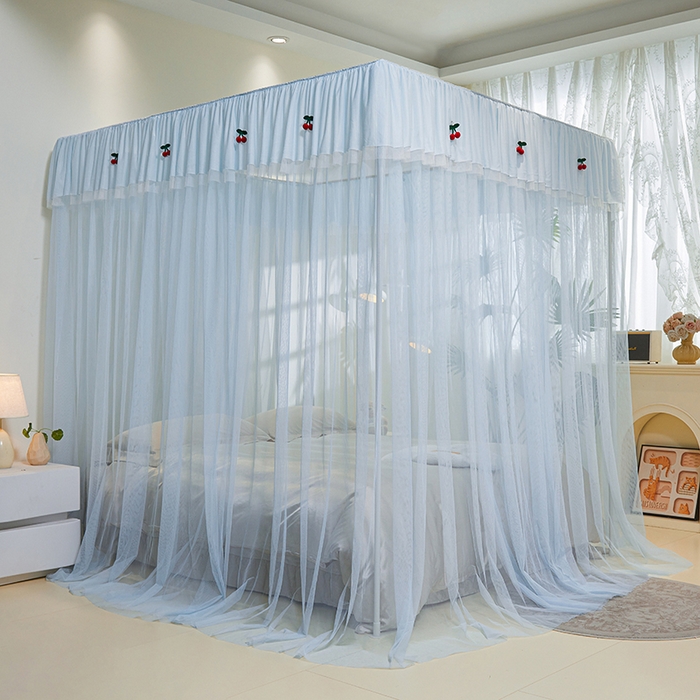 91家纺网 家纺一手货源 找家纺 青竹苑 2026新款花边落地蚊帐 落地樱桃-冰莓蓝