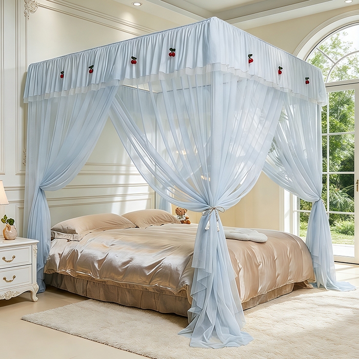 91家纺网 家纺一手货源 找家纺 青竹苑 2026新款花边落地蚊帐 落地樱桃-冰莓蓝