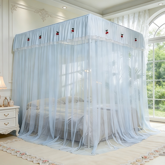 91家纺网 家纺一手货源 找家纺 青竹苑 2026新款花边落地蚊帐 落地樱桃-冰莓蓝