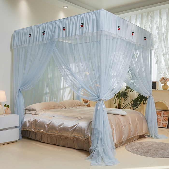 91家纺网 家纺一手货源 找家纺 青竹苑 2026新款花边落地蚊帐 落地樱桃-冰莓蓝