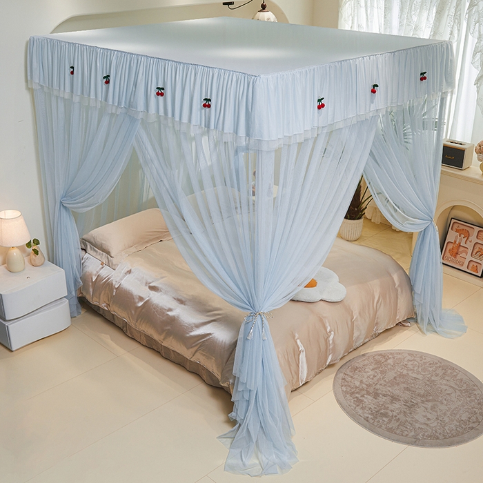 91家纺网 家纺一手货源 找家纺 青竹苑 2026新款花边落地蚊帐 落地樱桃-冰莓蓝