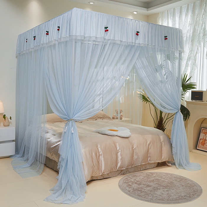 91家纺网 家纺一手货源 找家纺 青竹苑 2026新款花边落地蚊帐 落地樱桃-冰莓蓝